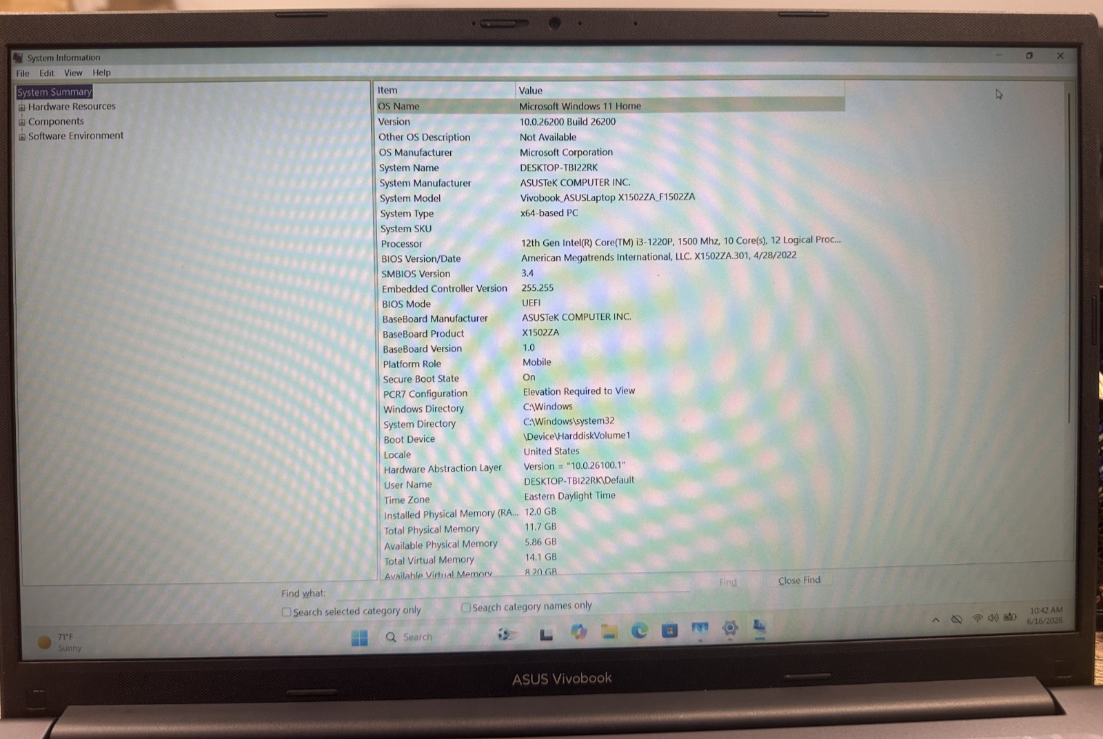Asus VivoBook F1502ZA i3-1220P 1.50Ghz 12GB RAM 256GB NVMe Laptop Win 11