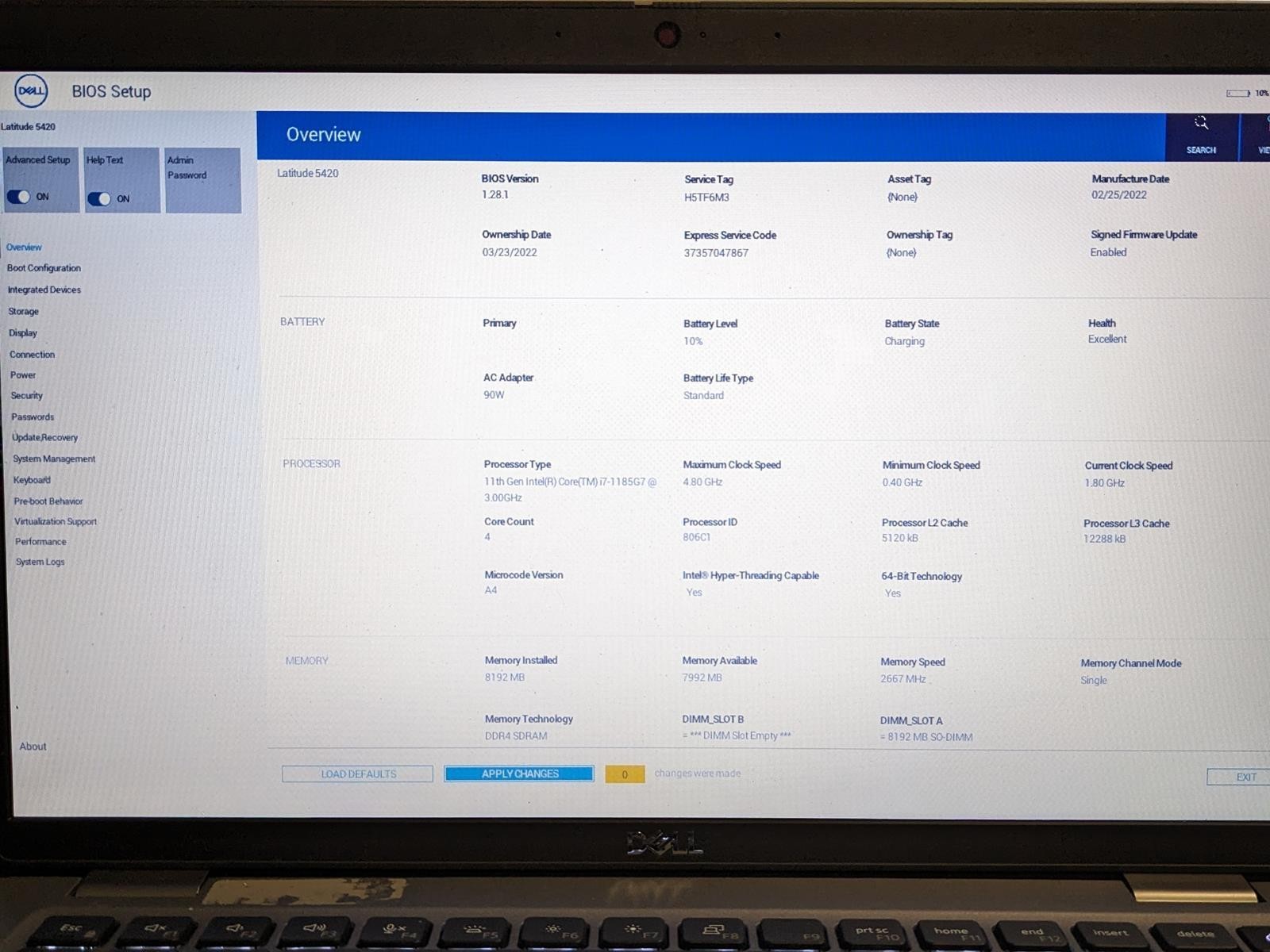 DELL LATITUDE 5420 i7-1185G7 @ 3.00GHz, 8GB RAM, NO HDD/OS