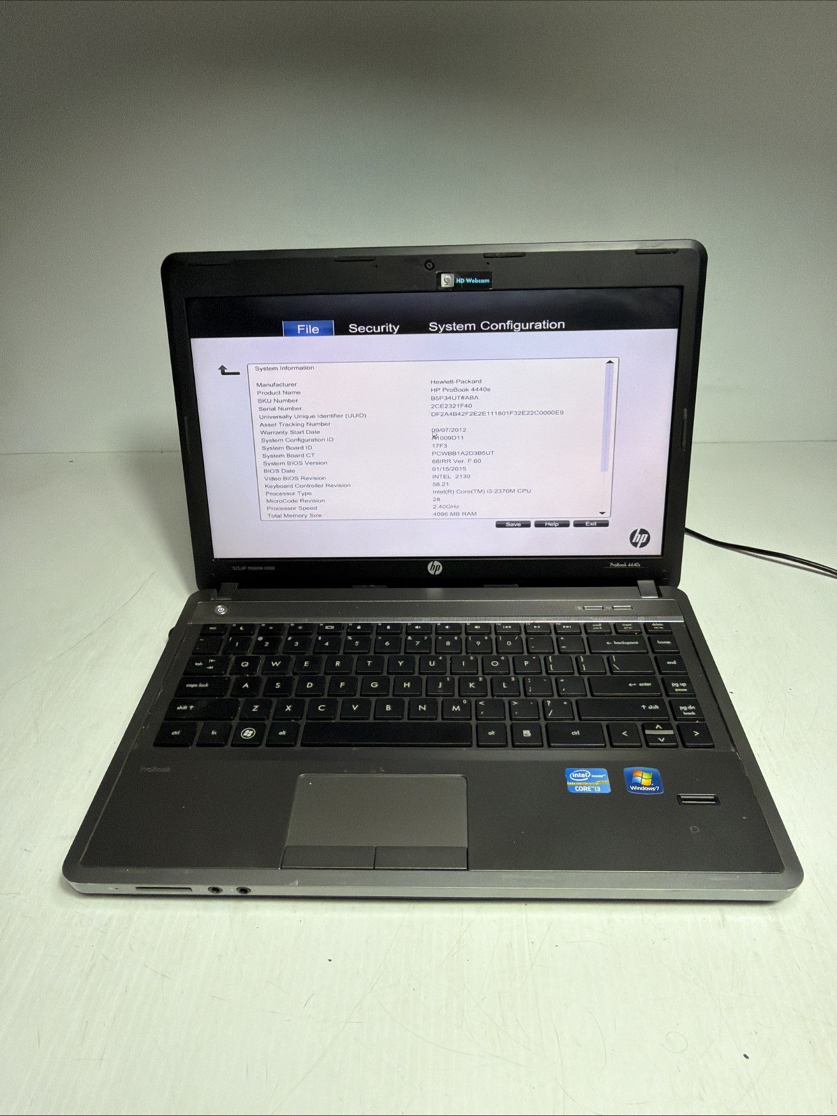 Hp Probook 4440S 14″ Laptop i3-2370m 4gb Ram No Drives Bios Password