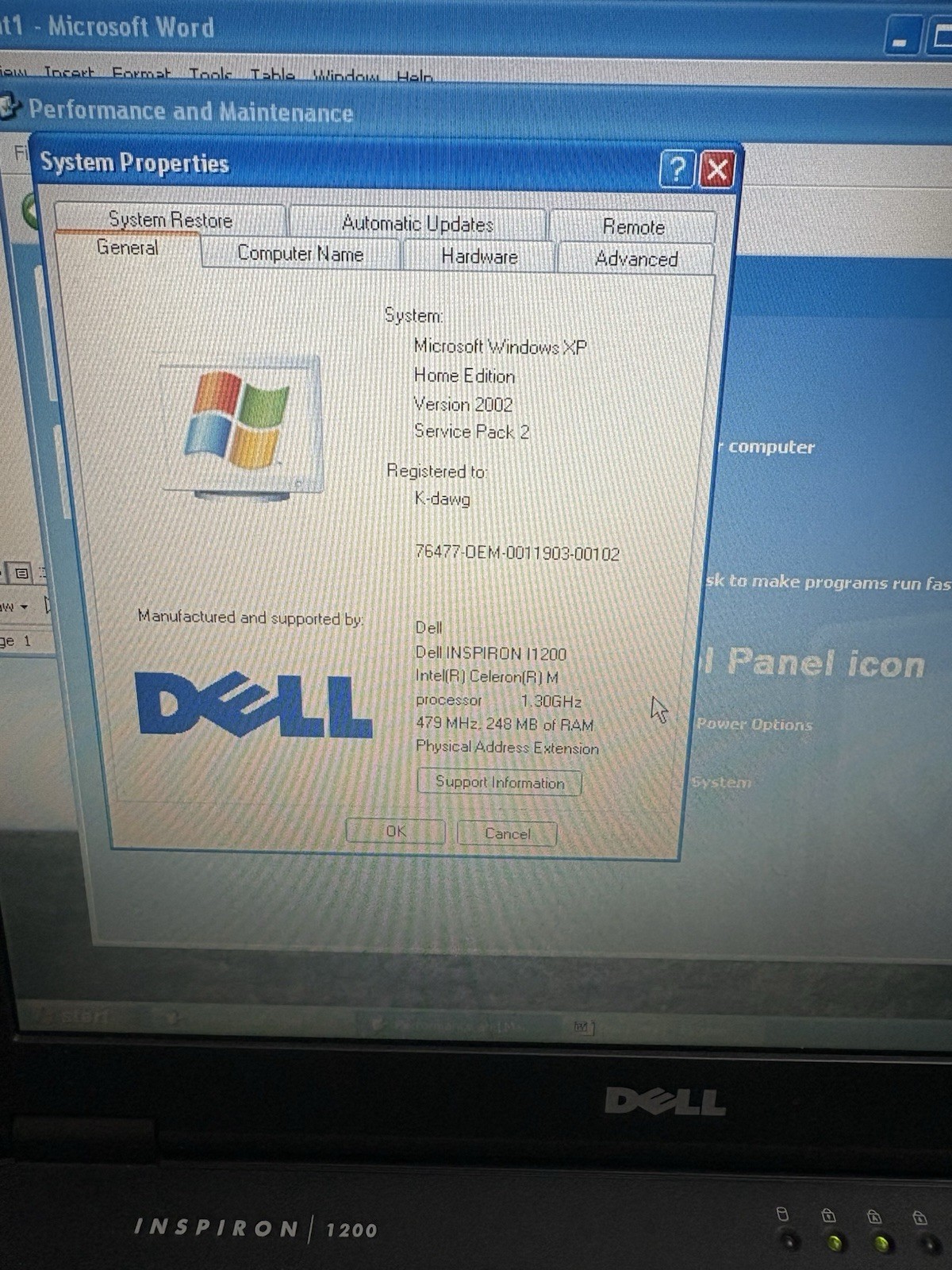 Dell Inspiron 1200 Intel Celeron M 1.40GHz 256MB, No battery, Has Power Cord
