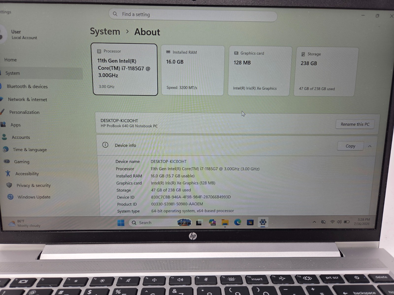 LOT OF 5 HP PROBOOK 640 G8 i7-1185G7 3.00GHZ 16GB–256GB SSD WIN 11 PRO