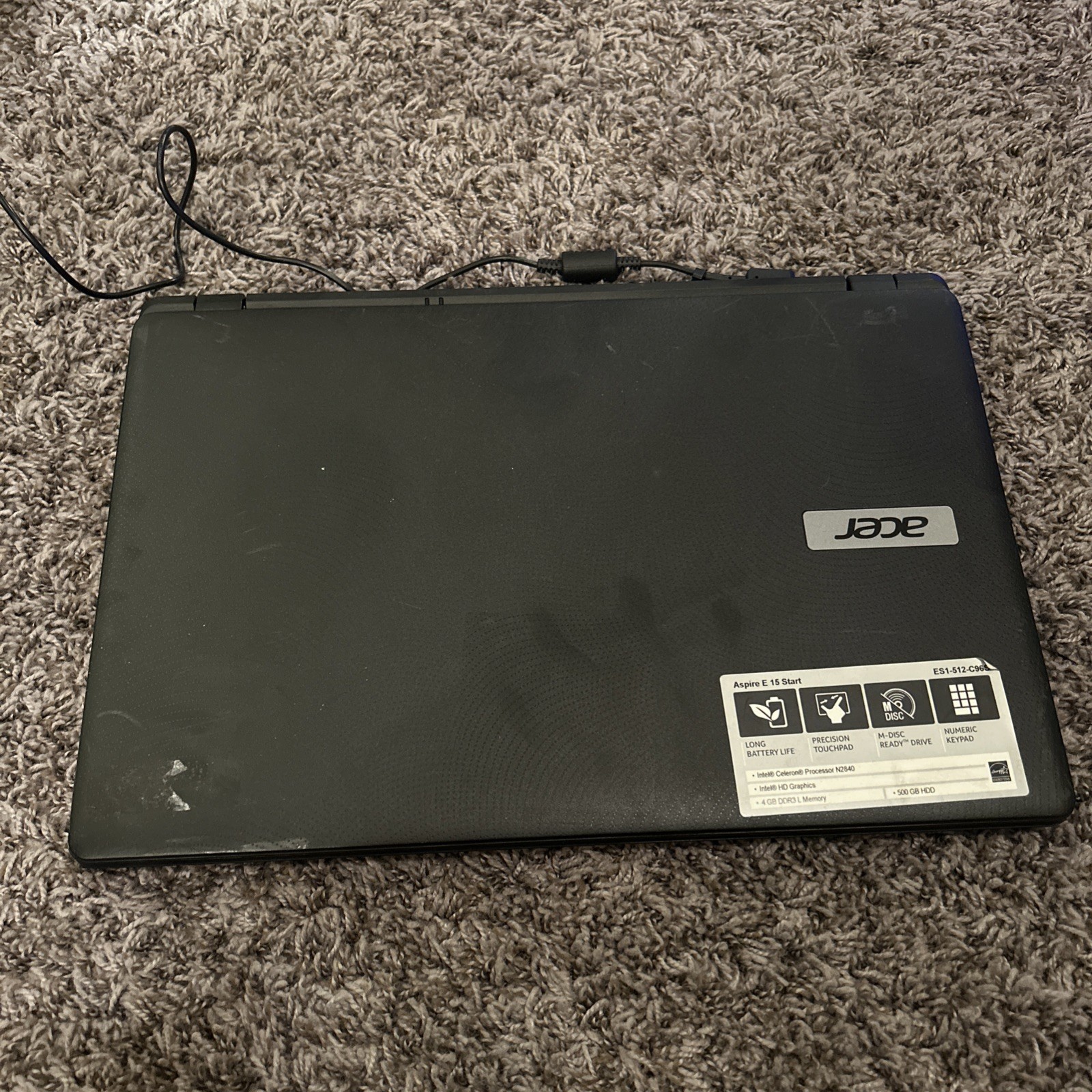 ACER ES1-512 MS2394 Intel Celeron N2840 @ 2.16Ghz, 4GB Ram, 500GB HDD W Charger