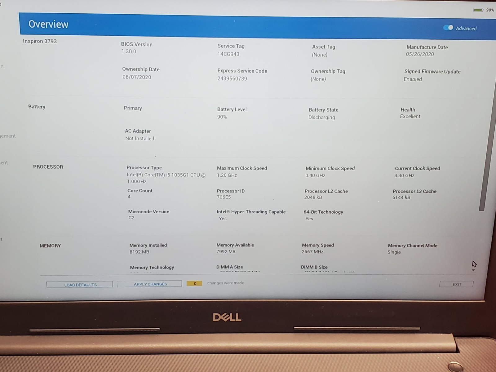 Dell Inspiron 3793 i5 1035G1 1.0GHz/ 8GB/ NO SSD/ 17.3″/ 1920×1080 #2835