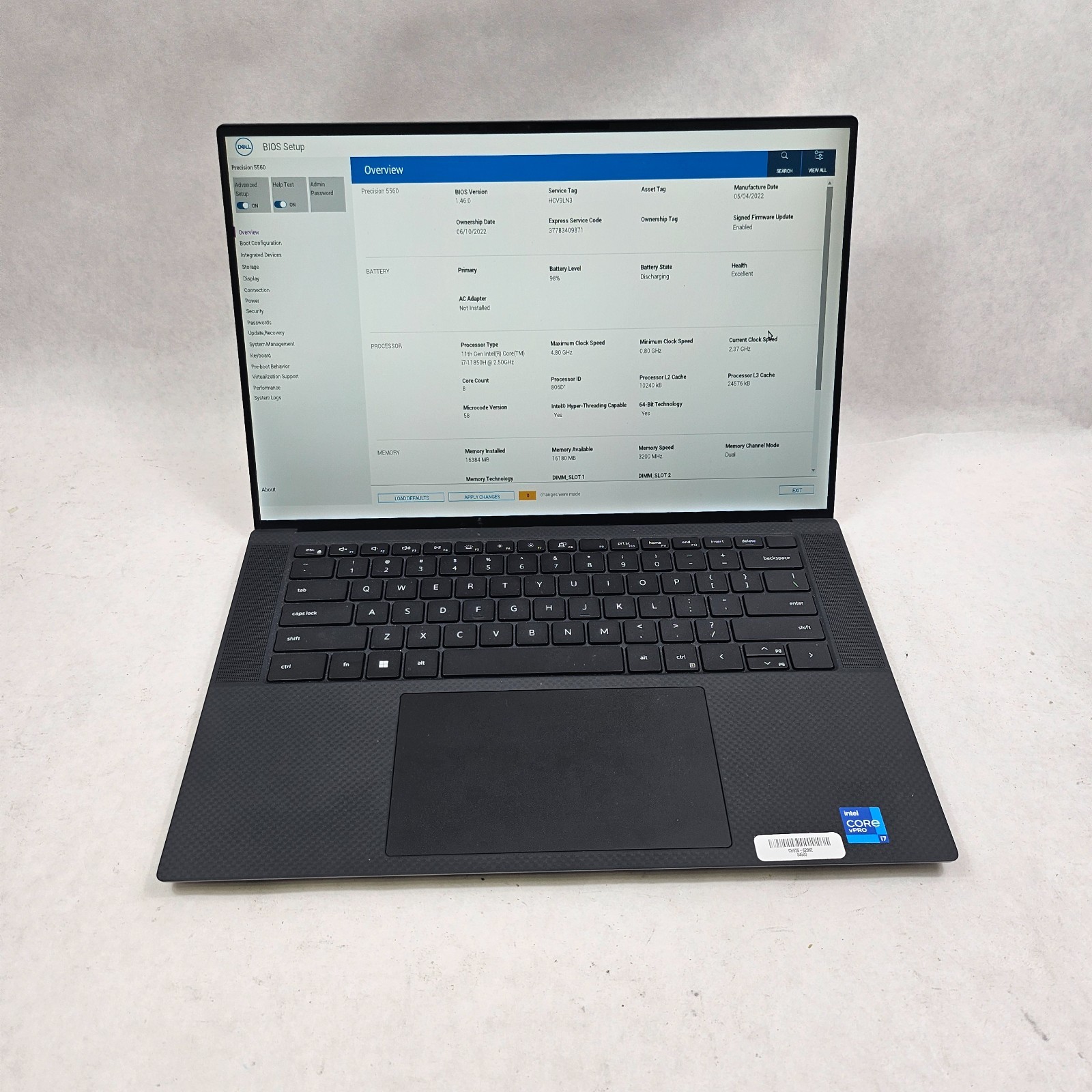 Dell Precision 5560 Intel Core i7-11850H 16GB RAM 512GB SSD RTX A2000 No OS