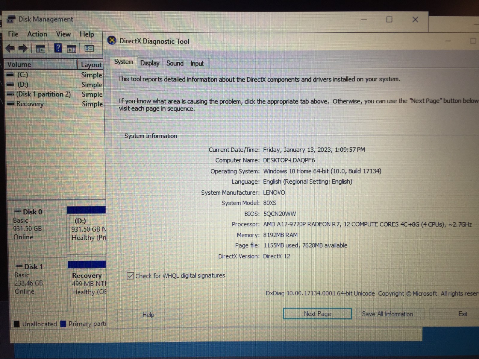 Lenovo IdeaPad 320-15ABR 15.6 Laptop/AMD A12-9720P/8GB RAM/256GB SSD+1TBHDD/W10H