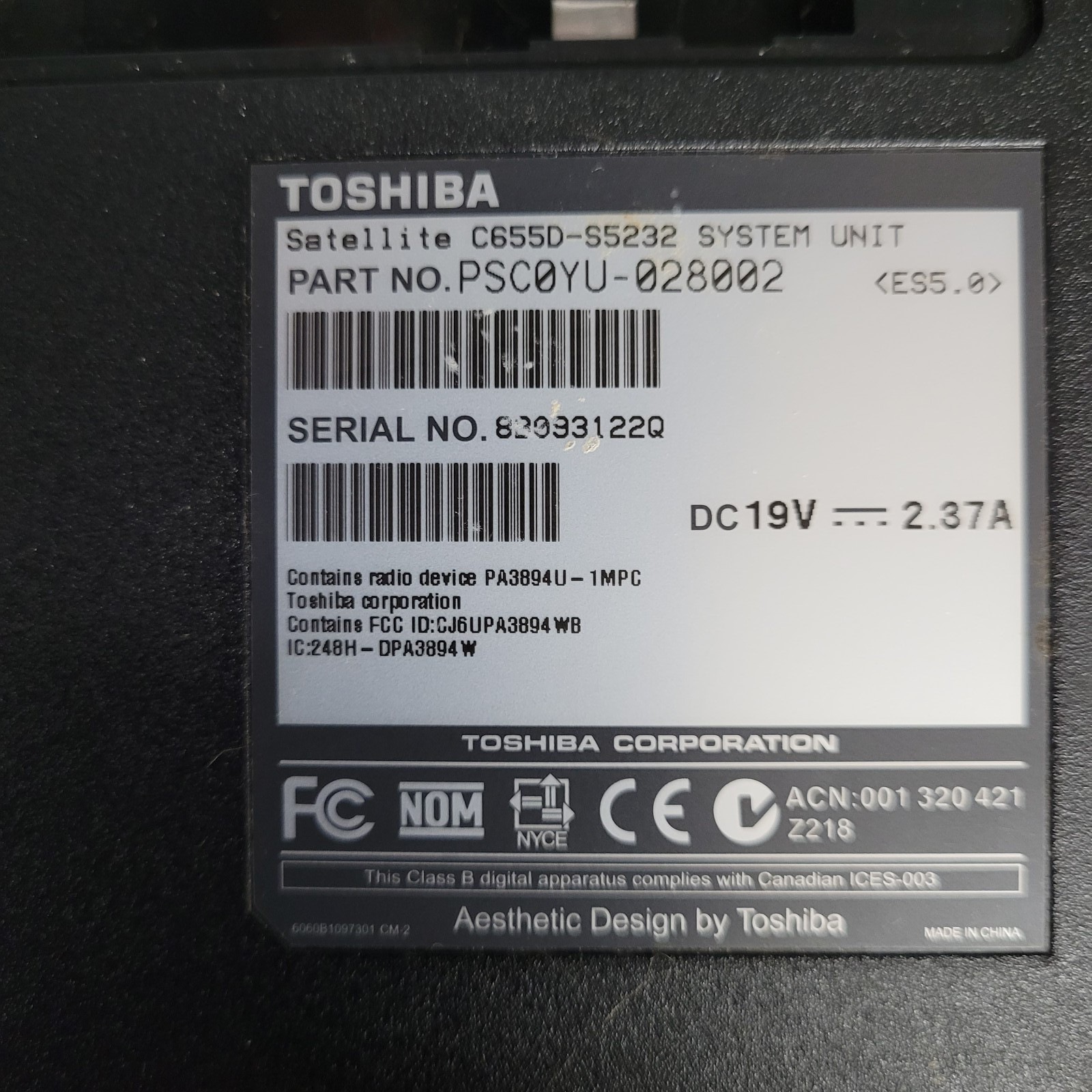 Toshiba Satellite C655D-S5236 15.6″ AMD C-50 @1.00 GHz 3 GB RAM NO HDD