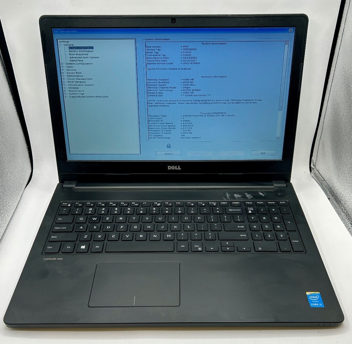Dell Latitude 3560 15.6″ Intel i3-5005U 4GB RAM BIOS Locked No Drive