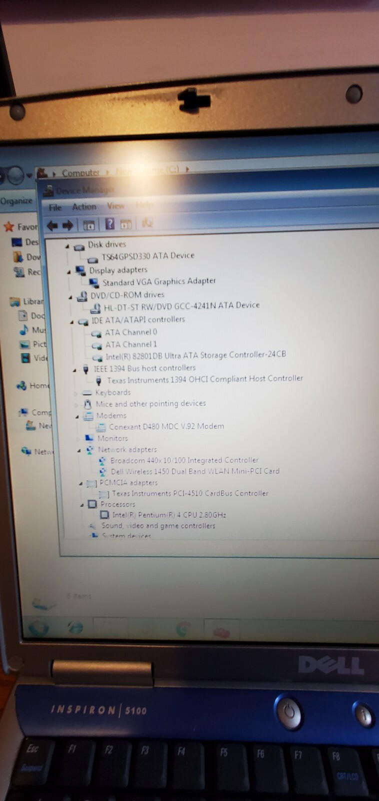 DELL Inspiron 5100 P4 2.80 Ghz Laptop w/1.25GB , 60GB SSD, DVD/CDRW, Working