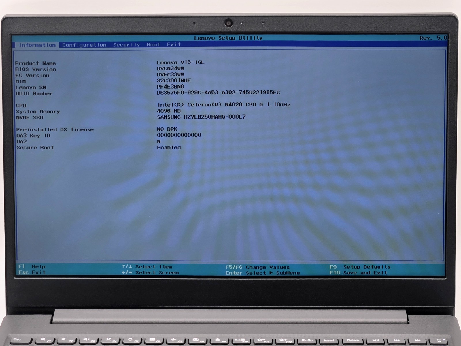 Lenovo V15 IGL 15″ HD CELERON N4020 256GB SSD 4GB W11 Webcam UK Keyboard