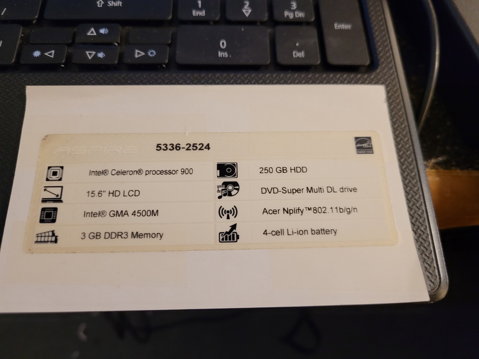 Acer Aspire 5336-2524 Celeron 900 15.6″ 3GB 250GB – (Listing Ends on 8/31)
