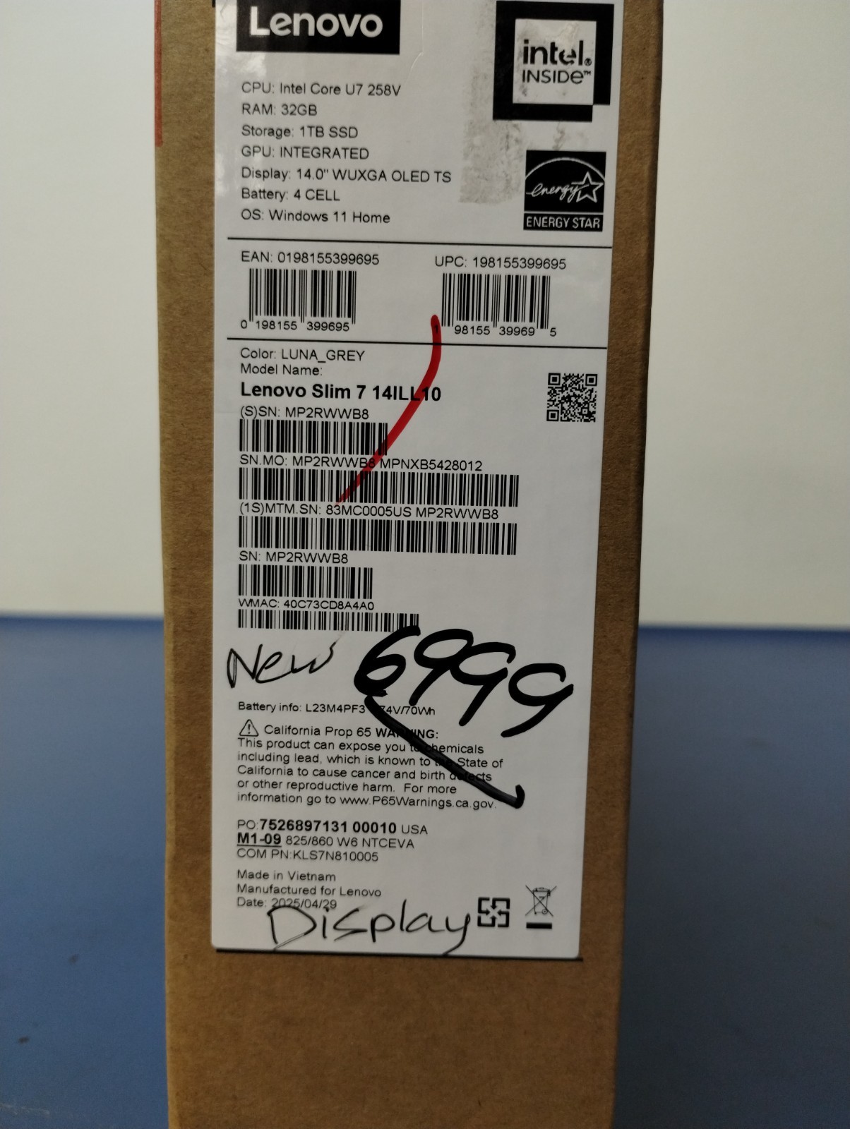 Lenovo Slim 7 14ILL10, Intel Core Ultra 7 258V, 2.20 GHz, 32 GB RAM, 1 TB NVMe