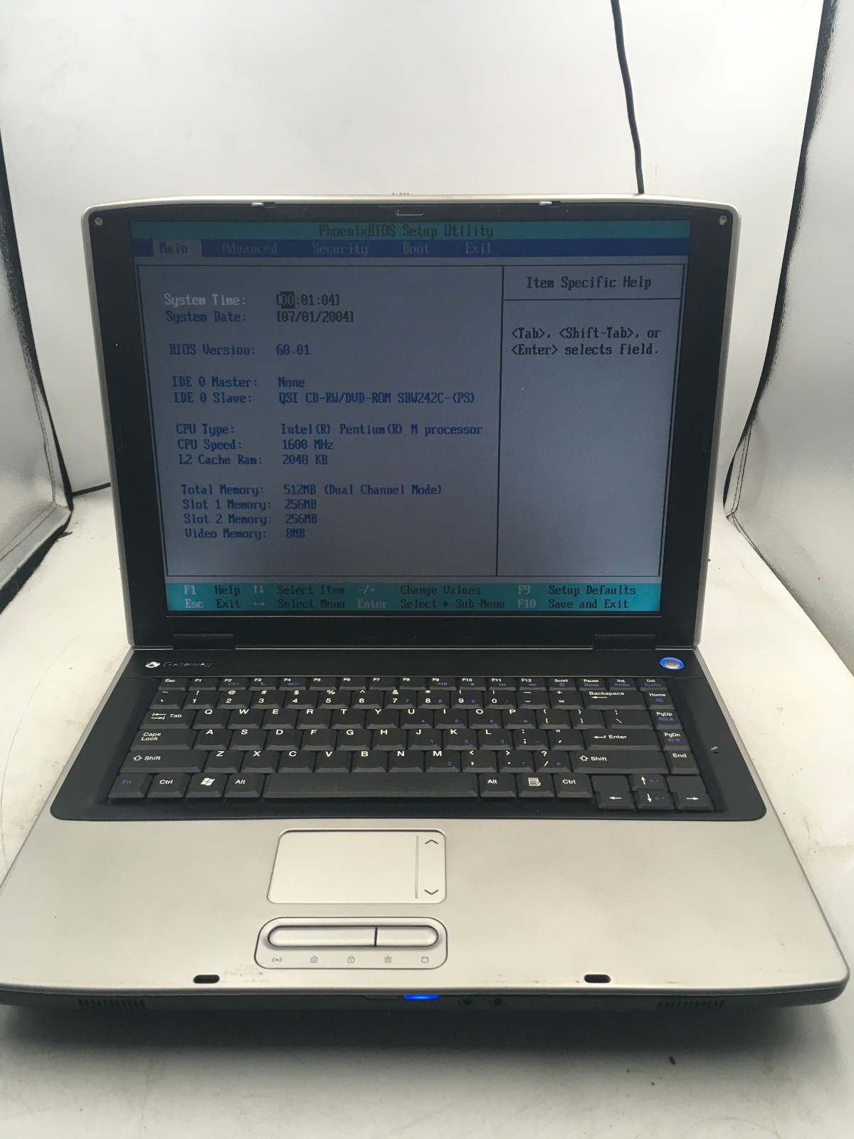 GATEWAY M460 – BOOTS TO BIOS – INTEL PENTIUM M – 512MB RAM – 15″ – READ DESC -BB