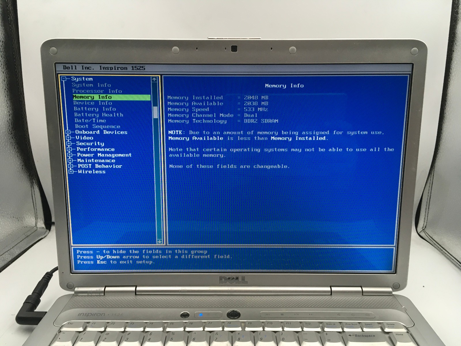 DELL INSPIRON 1525 – BOOTS TO BIOS – INTEL CORE 2 DUO – 2GB RAM – READ DESC – BB