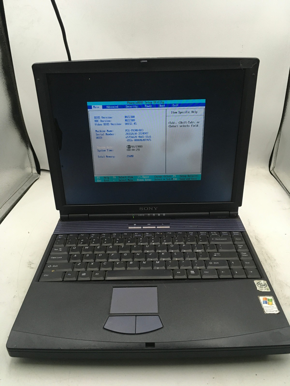 SONY VAIO PCG 993L – BOOTS TO BIOS – INTEL PENTIUM III – 256MB RAM – 14″-READ-BB