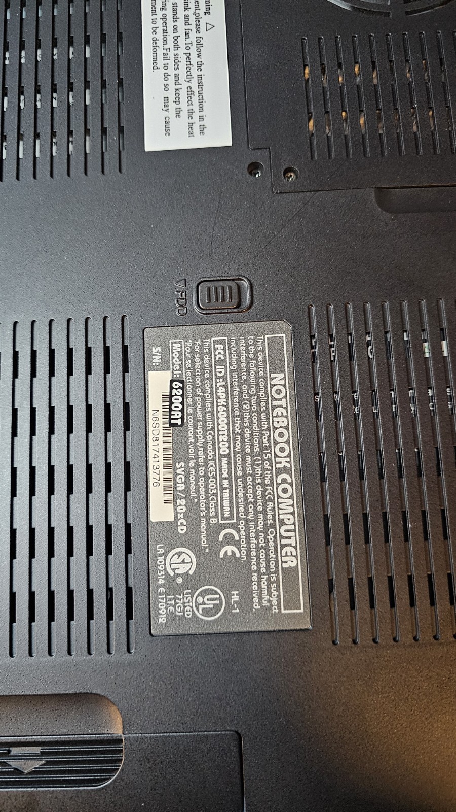 Sager Notebook Computer Model 6200AT W/ CASE & Charger Works