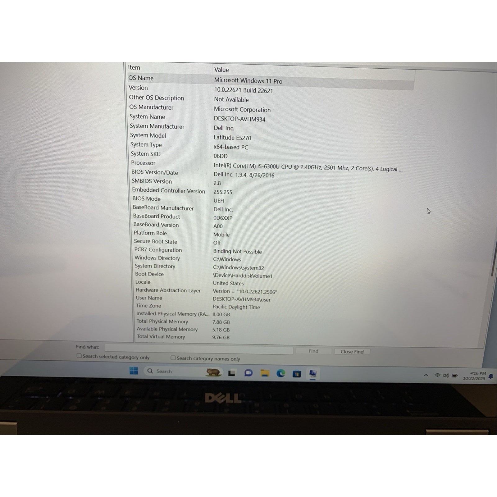 Dell Latitude E5270 Intel Core i5-6300U 2.40GHz 8GB RAM 12.5″ 180GB SSD Win 11