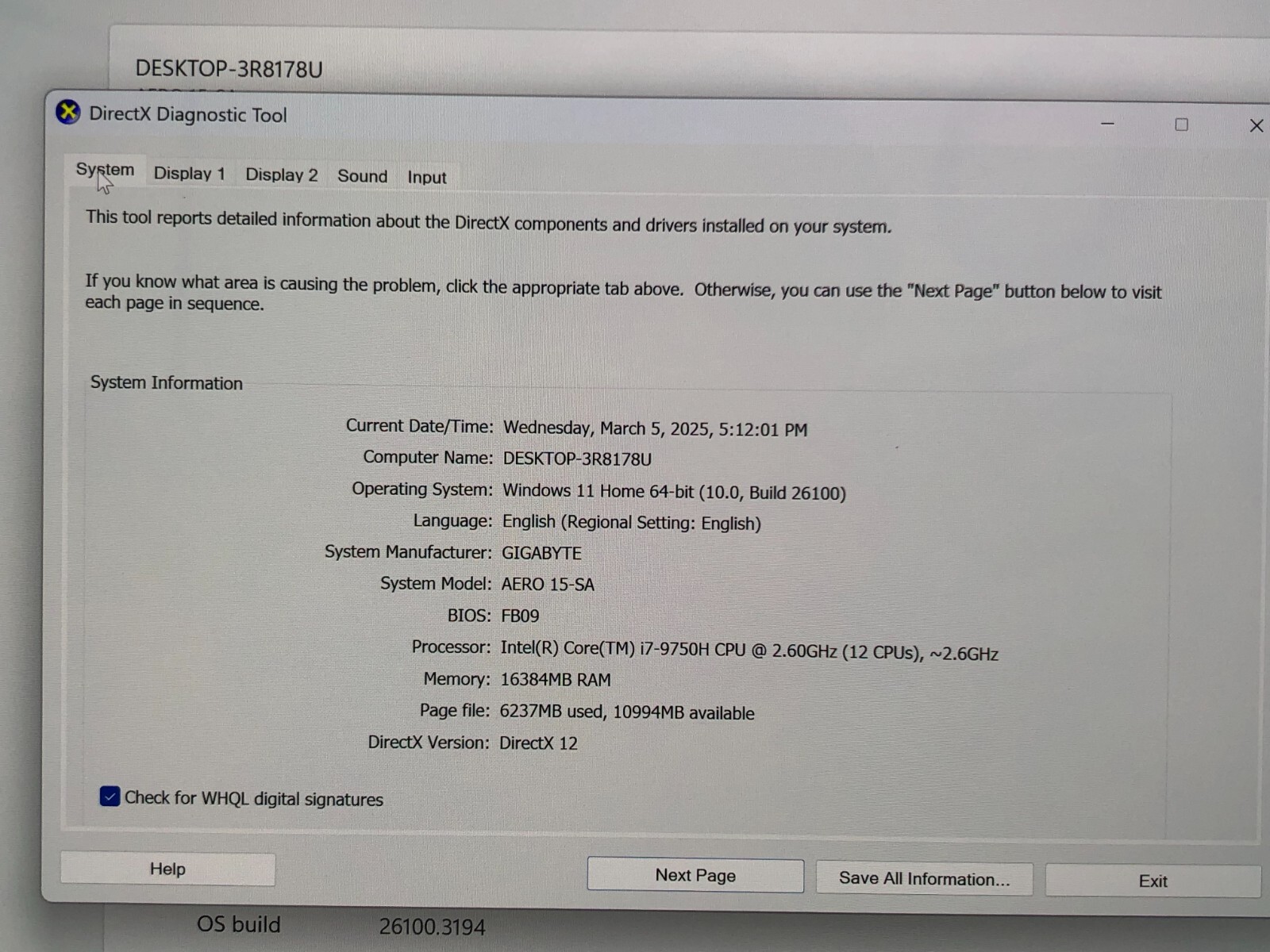 GIGABYTE AERO 15S OLED SA-7US5130SH LAPTOP I7-9750H 2.7GHz GTX 1660Ti 16GB 512GB