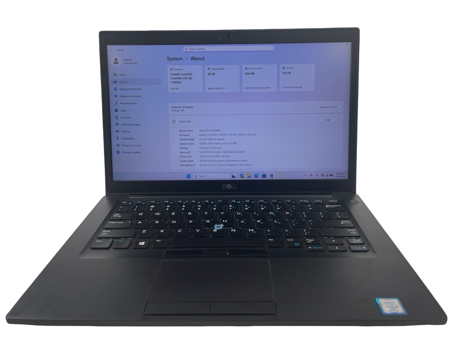 Dell Latitude 7490 Intel Core i5-8350U@1.7Ghz 4-Cores 16GB RAM 128GB SSD W 11Pro