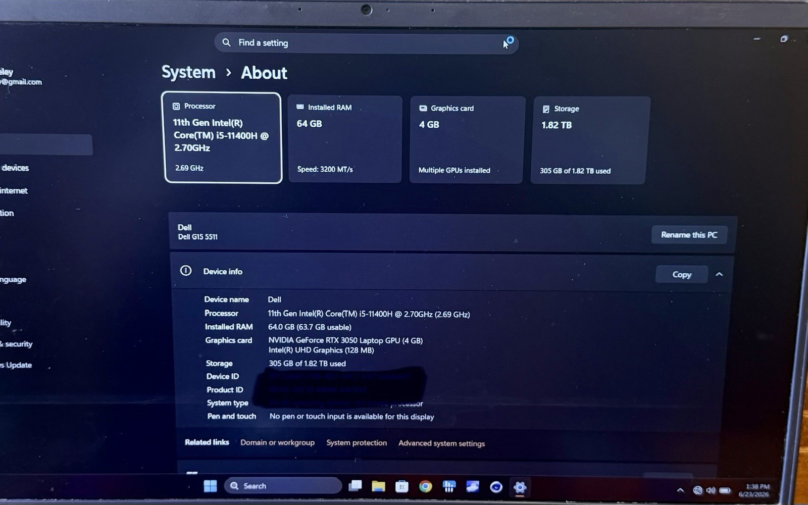 Dell G15 5511 Gaming Laptop – 64GB RAM – 2TB SSD – RTX 3050