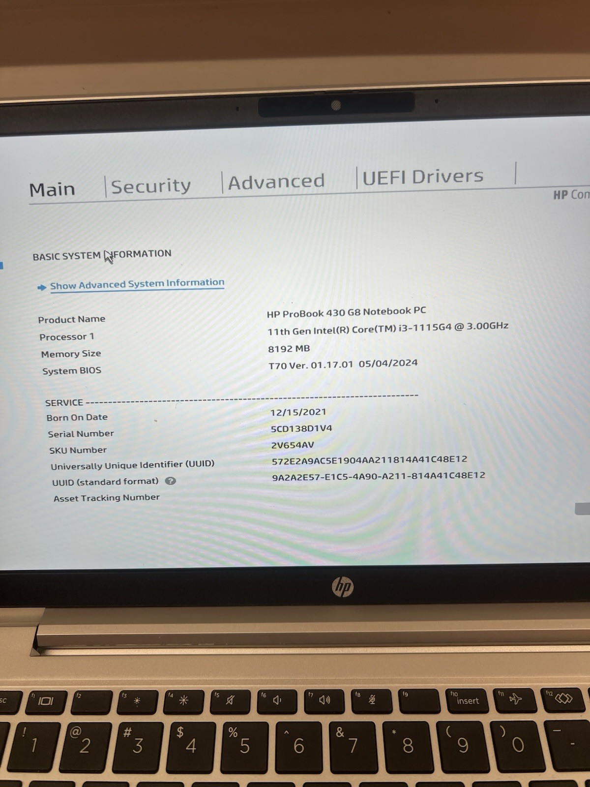 HP ProBook 430 G8 Intel Core i3-1115G4 @ 3.00Ghz 8GB RAM 256SSD NO OS
