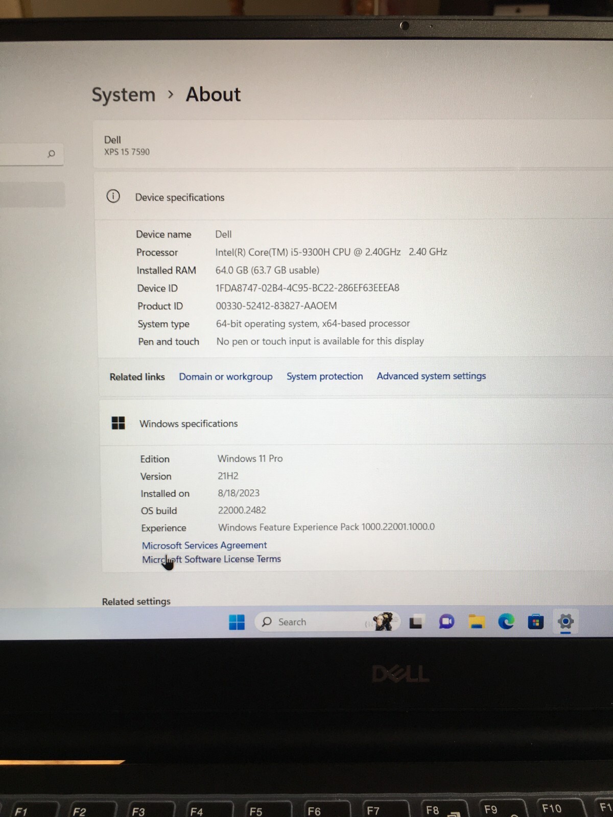 Dell XPS 7590 15.6″ i5-9300H | 2.40Ghz | 512GB| 64GB RAM | Win 11 Pro