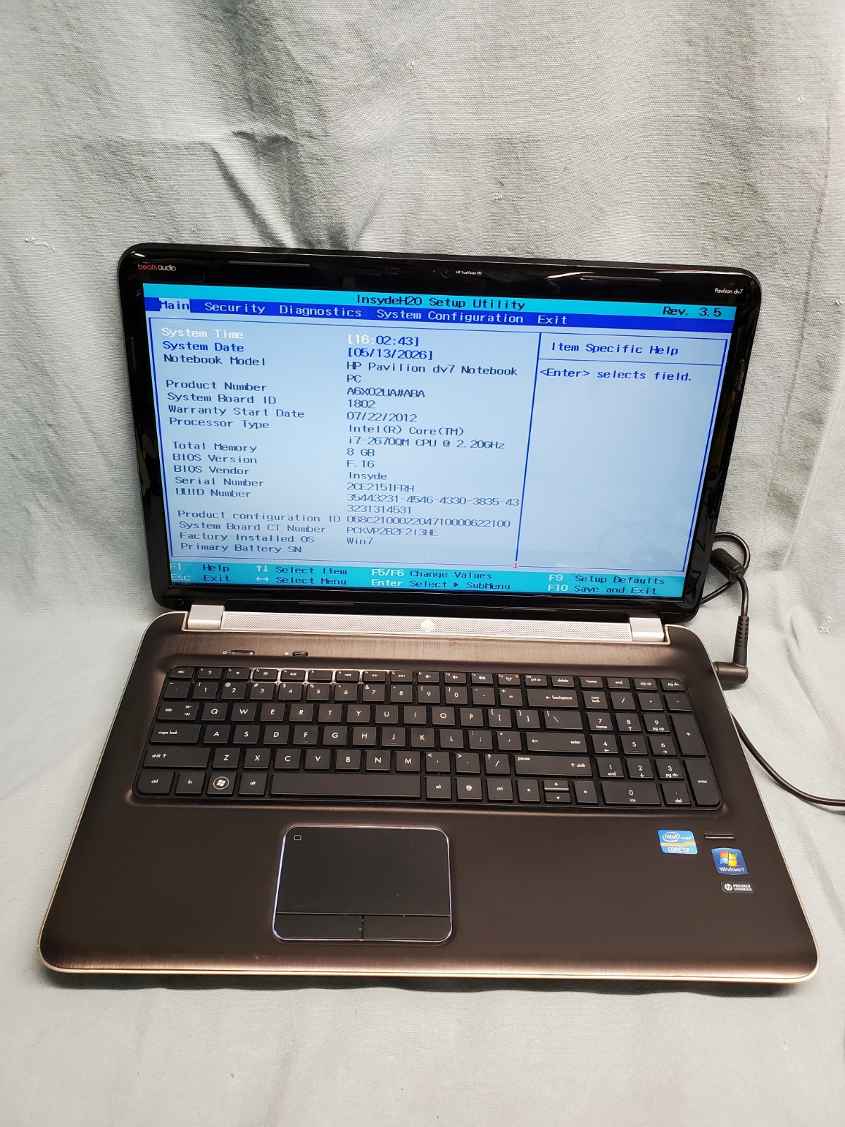 HP Pavilion dv7 notebook i7 2670QM 2.20 GHz / 8GB/No HDD/ 1600×900 #2760
