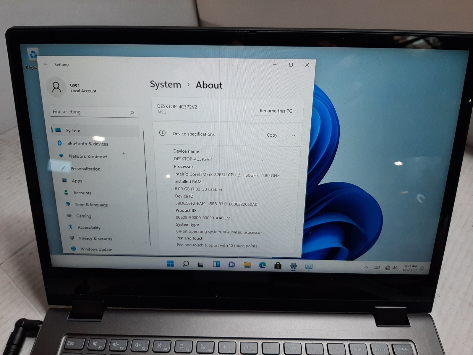 Lenovo IdeaPad Flex 14IWL i5-8265U 8GB RAM 256GB SSD Win11 *NO BATTERY* #97