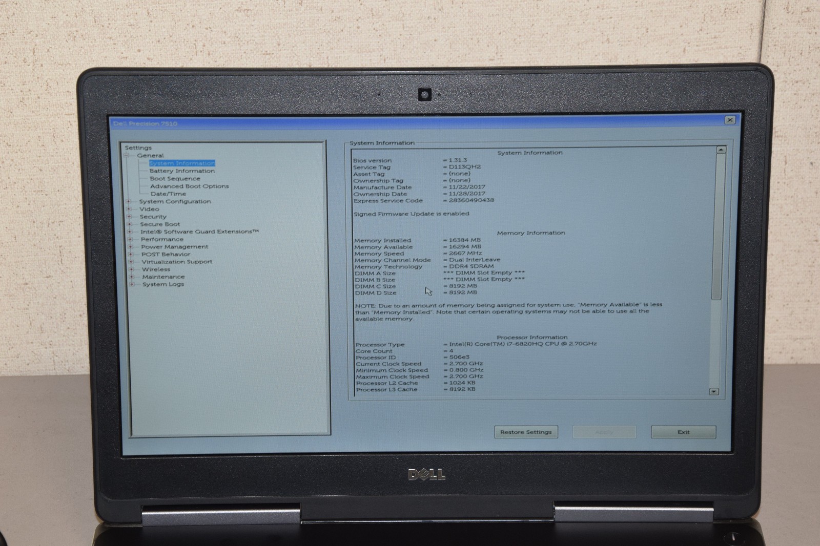 Dell Precision 7510 15.6″ Laptop i7-6820HQ 16GB 240GB NVIDIA Quadro M2000M 4GB