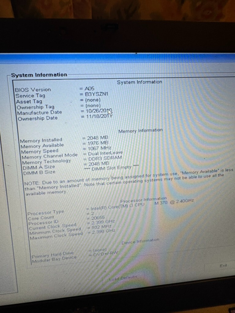 Dell Latitude E6410 – Intel Core i3, 2GB RAM – No Drive or OS – For Parts Specs