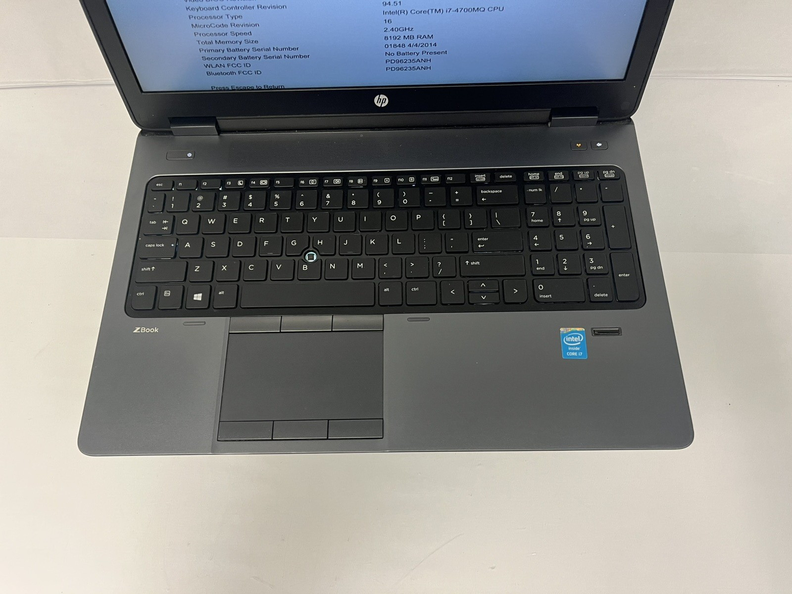 HP ZBook 15 15.6″ INTEL CORE i7-4700MQ 2.40GHz 8GB RAM No HDD NO OS