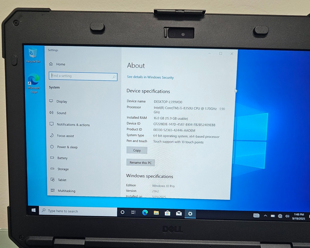 Dell Latitude 14 Rugged 5420 Laptop i5-8350U 16GB 256GB WEBCAM BLACK