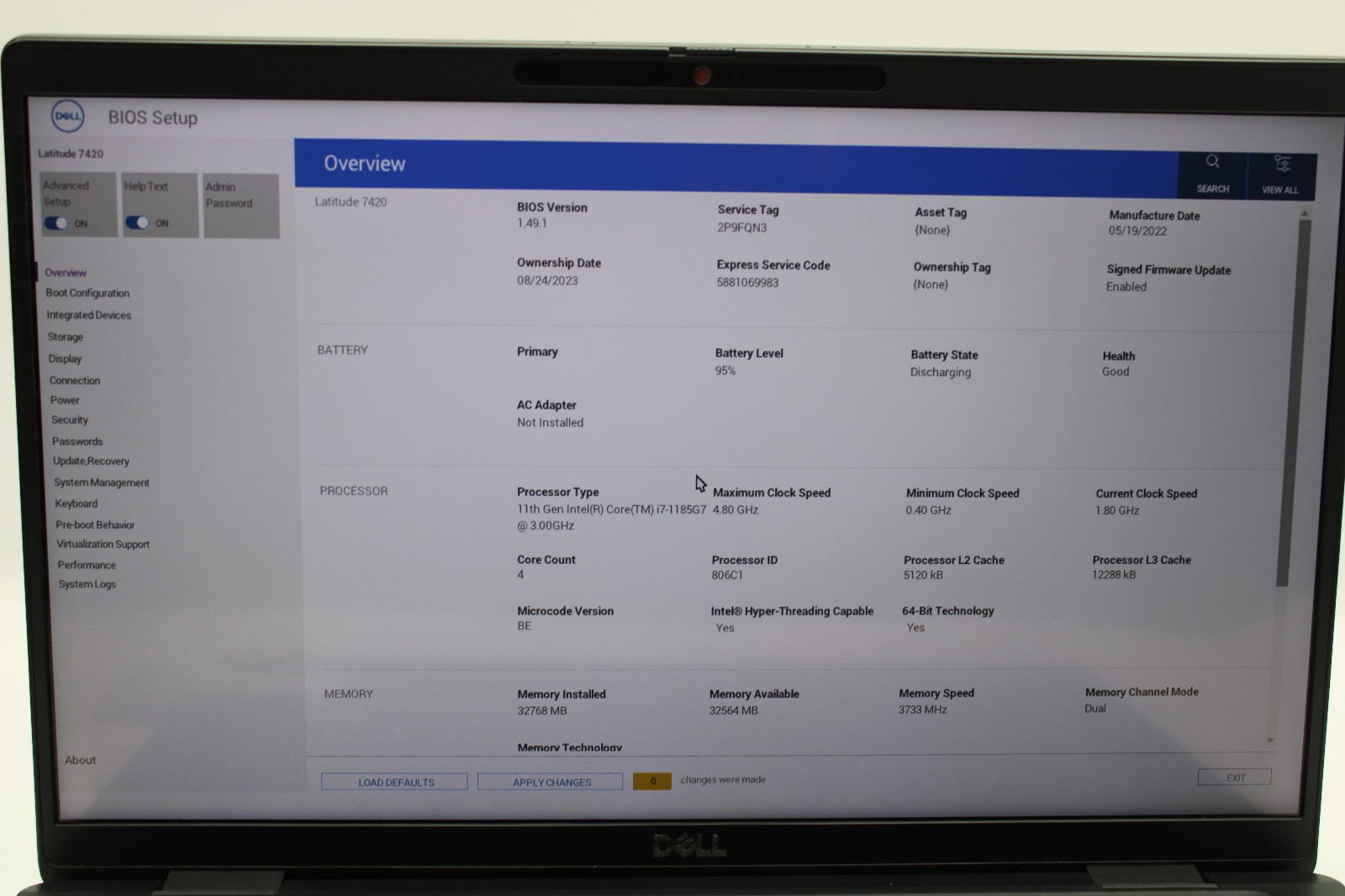 Dell Latitude 7420 i7-1185G7 @ 3.00 GHz 32GB RAM 256GB SSD W11Pro