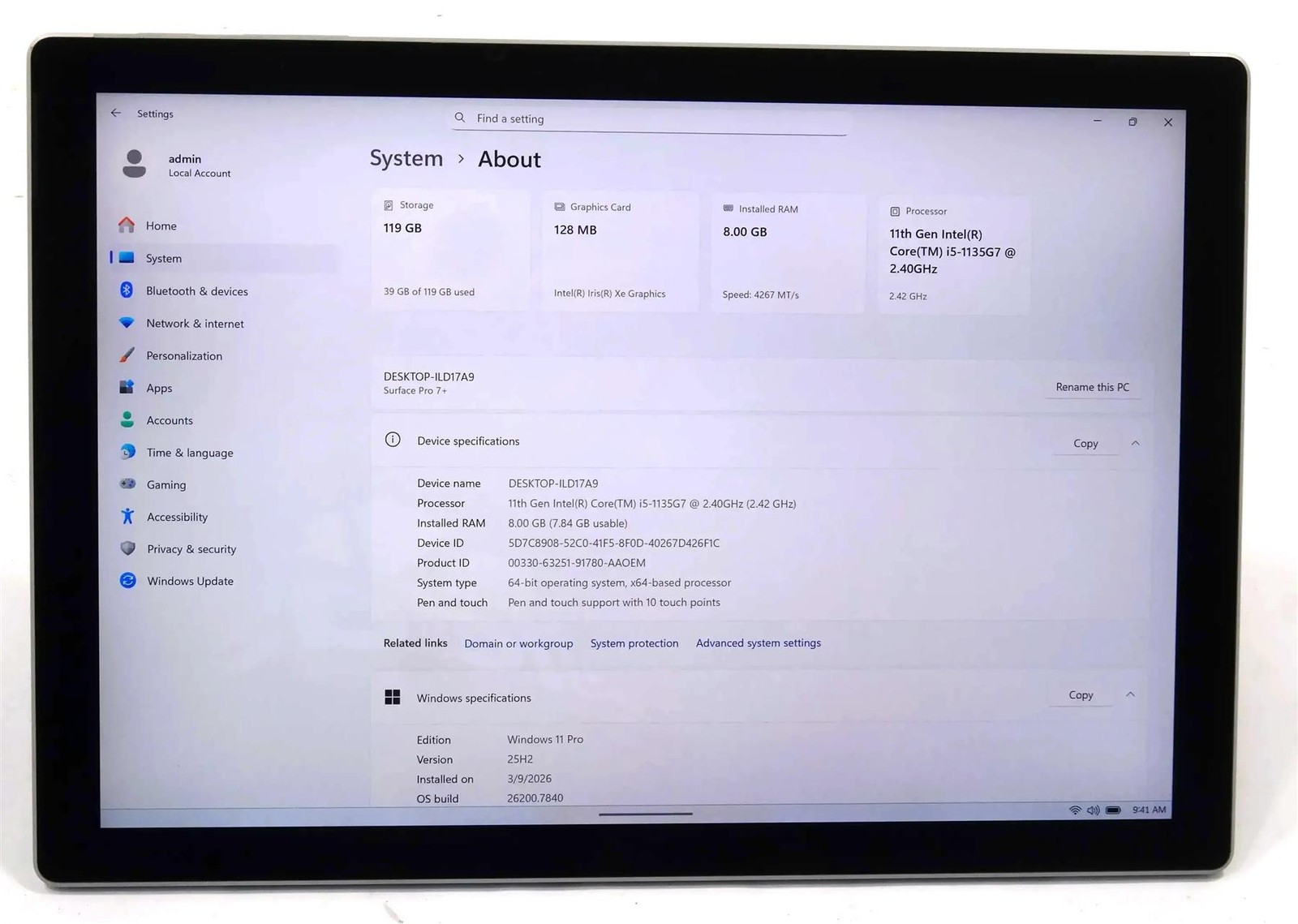 Microsoft Surface Pro 7 plus 1960 Core i5-1135G7 2.4GHz 8GB 128GB