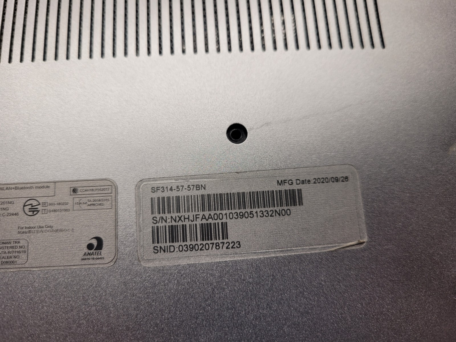 Acer Swift 3 SF314-57 14″ Laptop Intel i5 10th, 8GB RAM WONT BOOT AS IS DAMAGED
