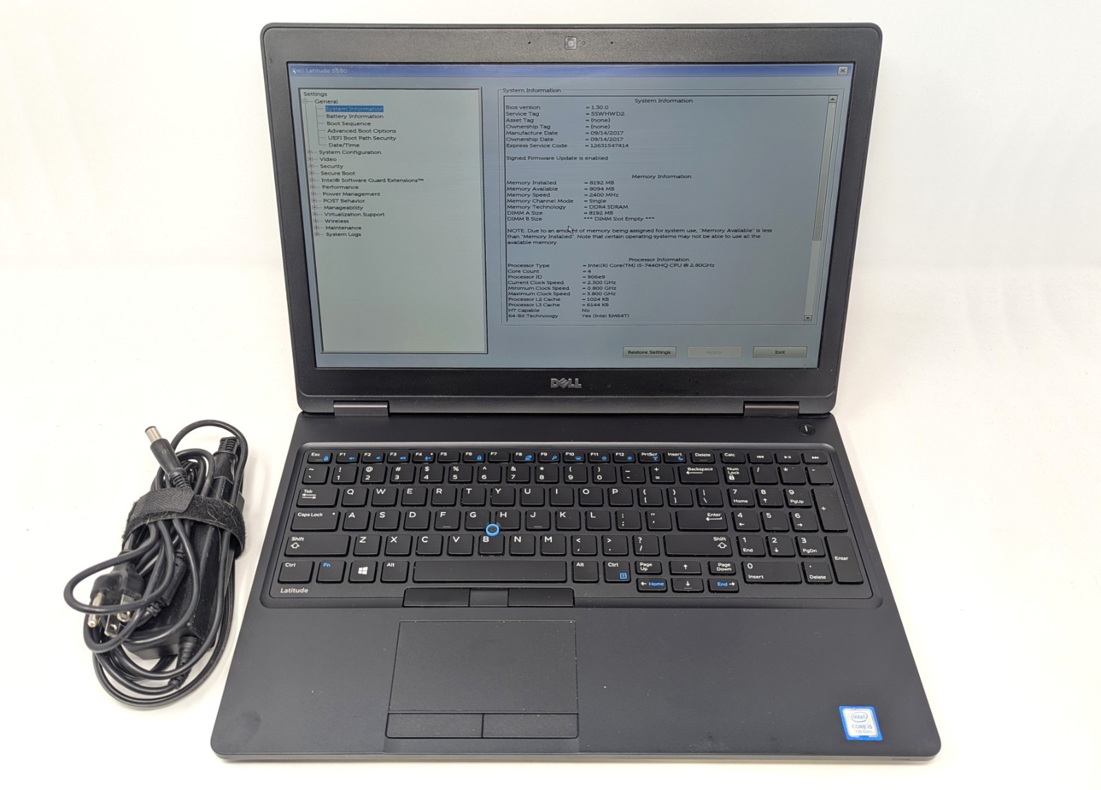 Dell Latitude 5580 – 15.6″ Intel Core i5-7440HQ 2.8 GHz 8GB DRDR4 RAM No OS/SSD