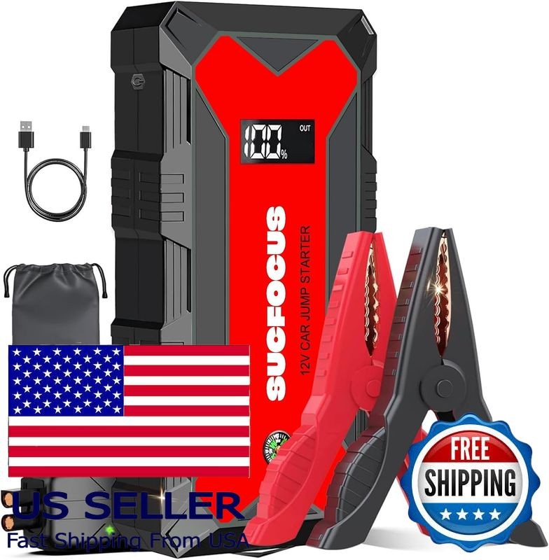 Portable Car Jump Starter 2500A for 8.0L Gas/7L Diesel, LED Light, USB QC3.0