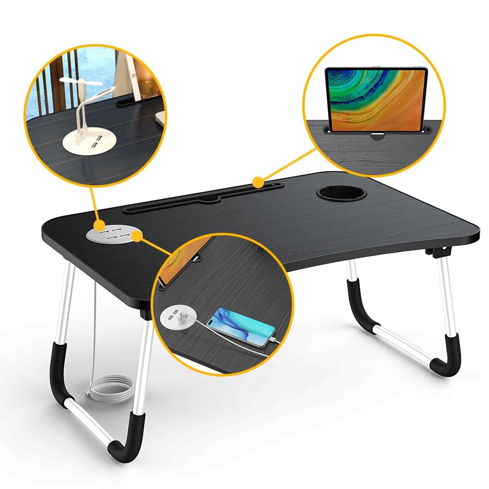 Elekin Folding Lap Desk Laptop Table w/ Storage Drawer & Cup Holder Multi-Functi