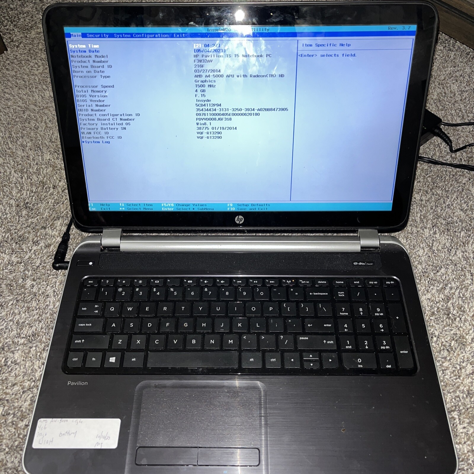 hp pavilion 15 laptop AMD A4 1.5GHz 4GB 750GB Windows 10 Home Needs Battery
