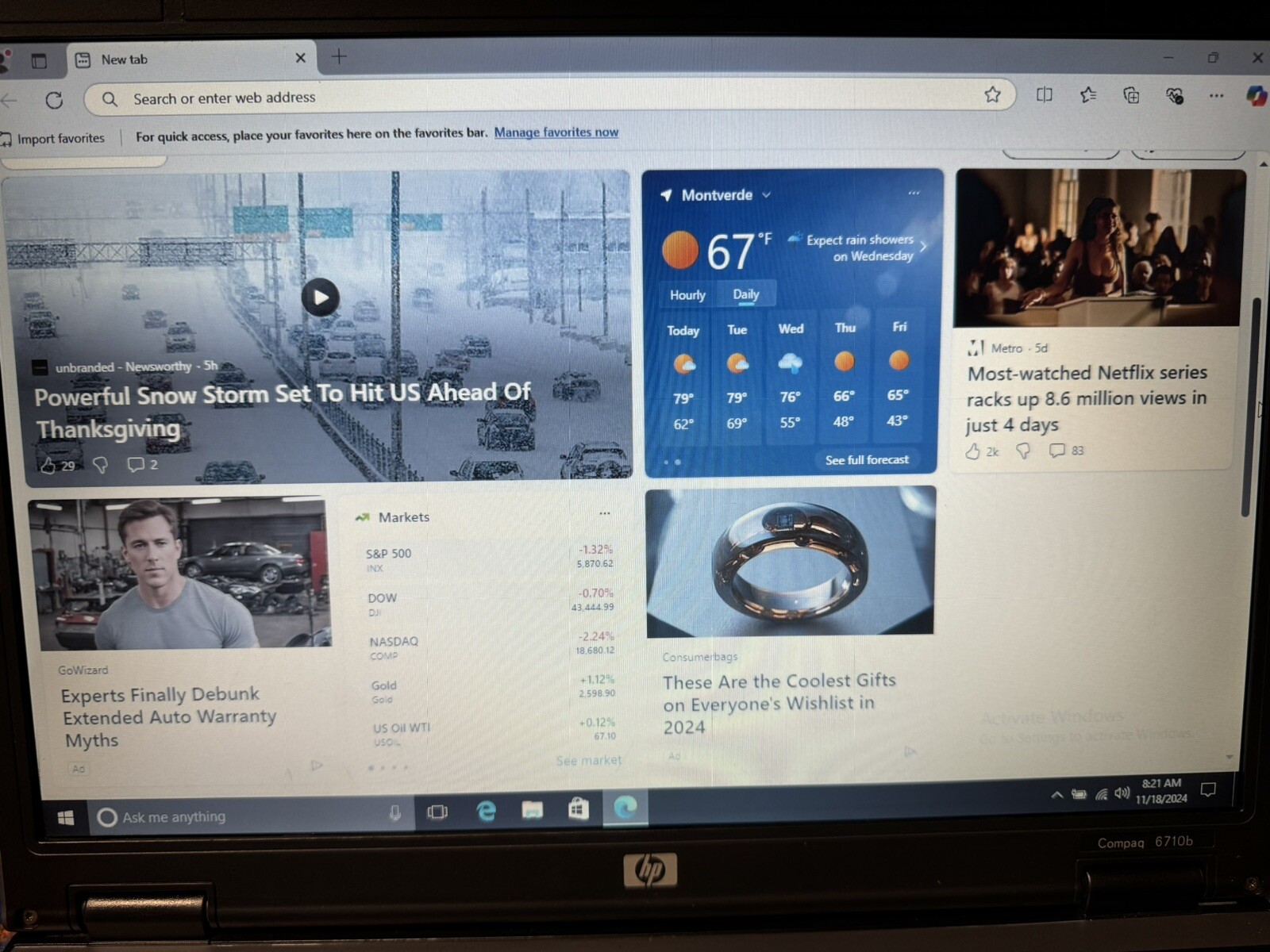 HP 6710b 15.4”, Win10pro, Intel C2D 2.20, 150 GB, 2.5 GB, DVD-RW, Wifi, #004
