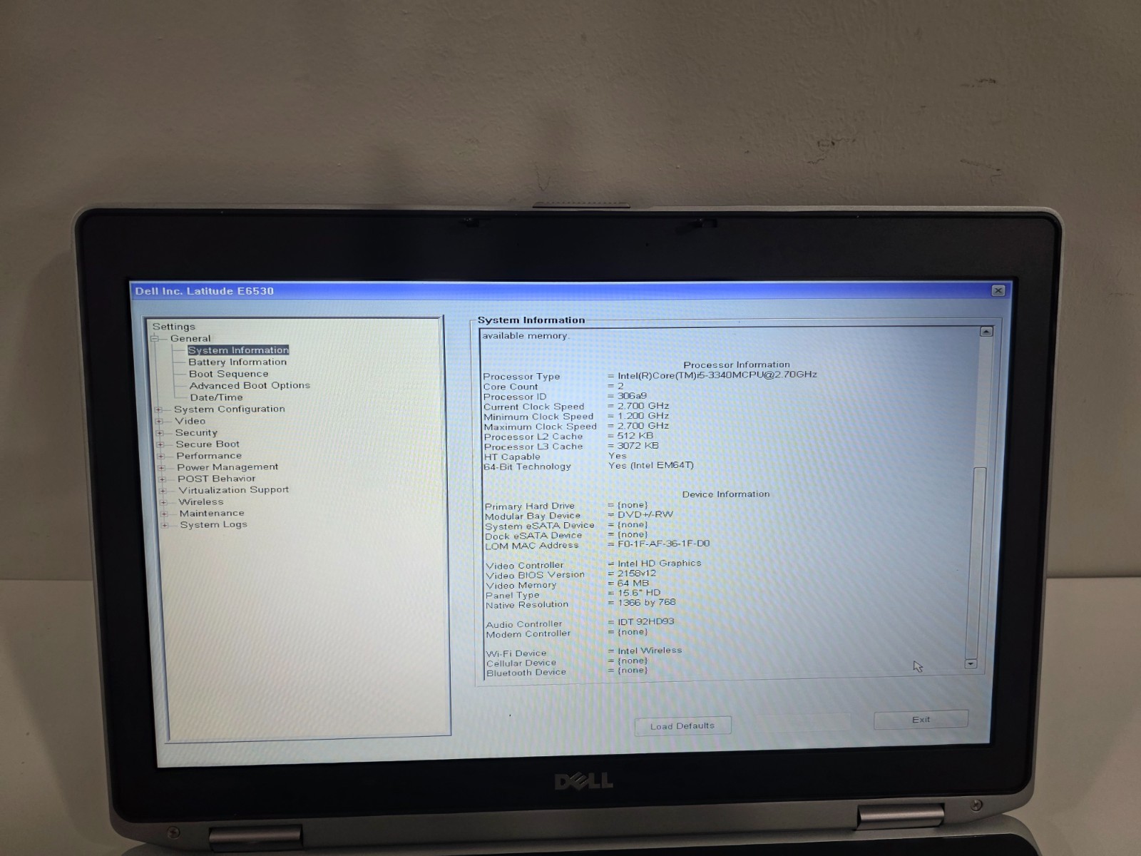 Dell Latitude E6530 Intel i5-3340M 4GB NA