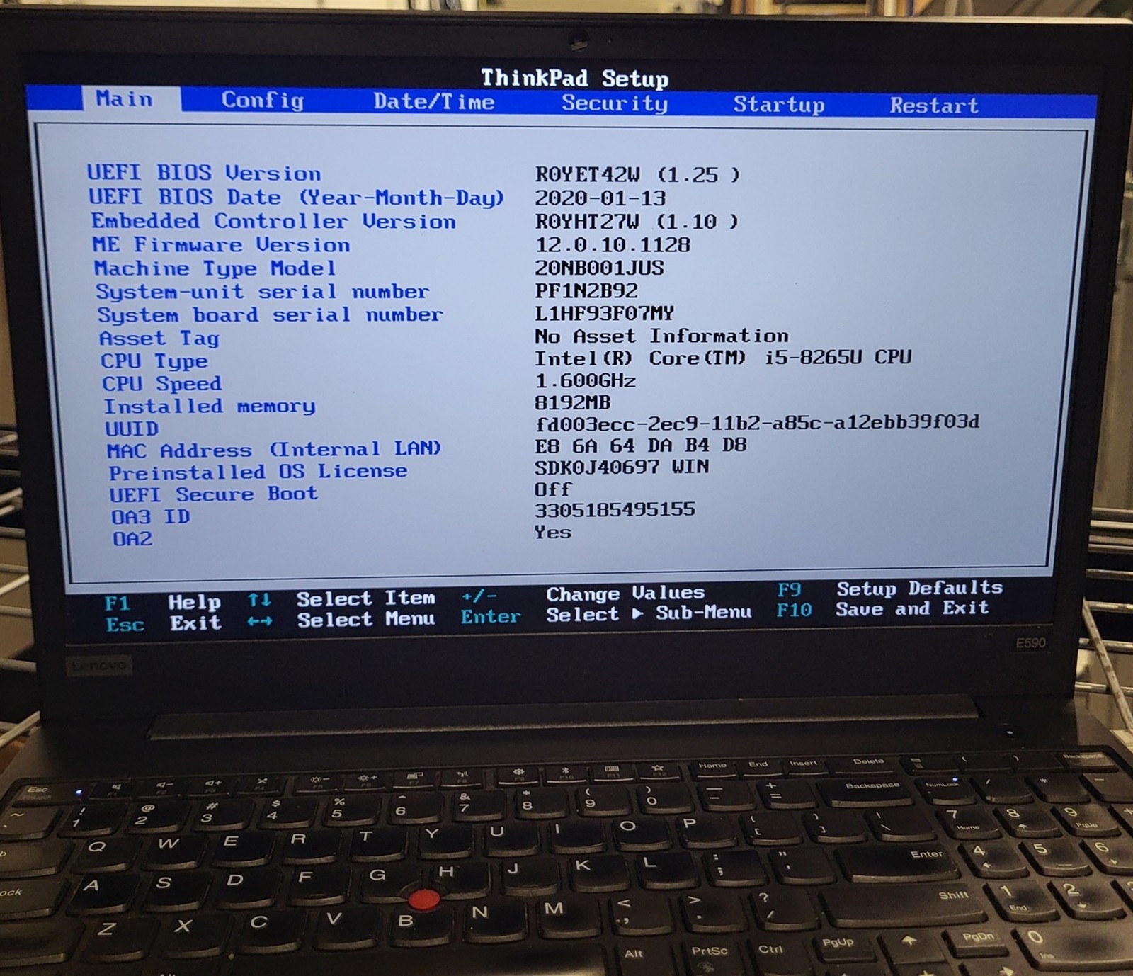 Scratched LCD Lenovo ThinkPad E590 Laptop Intel i5-8265U 1.6GHz 8GB 256GB w/OS