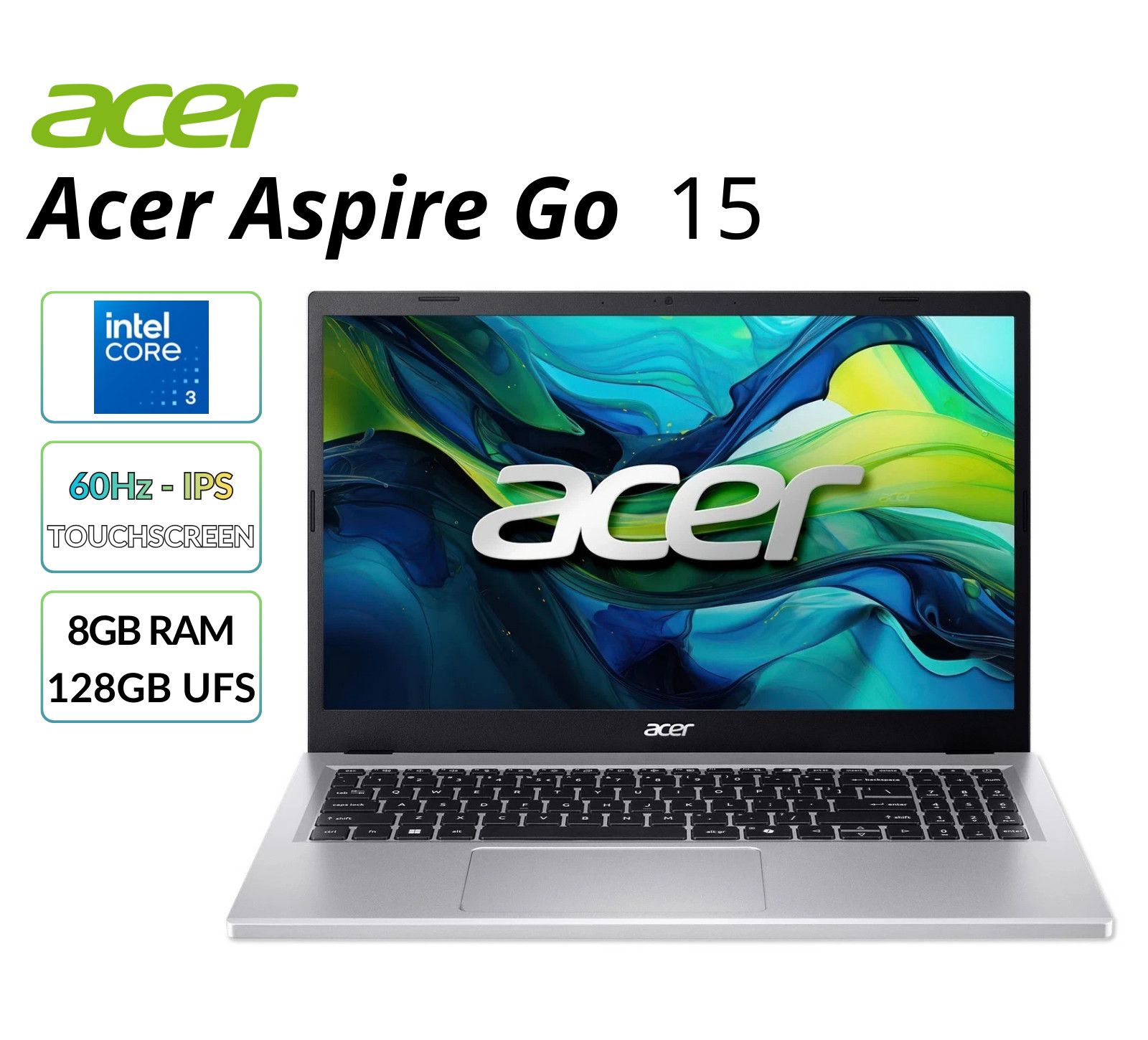 Acer Aspire Go 15.6″ FHD Laptop Intel Core 3 N355 8GB RAM 128GB UFS AG1532PT36KT