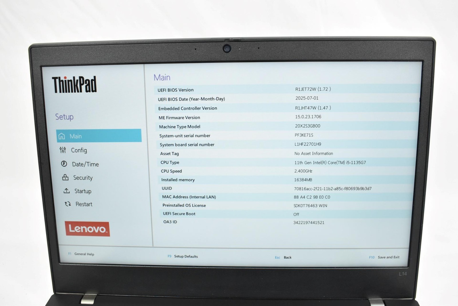 Lenovo Thinkpad L14 Gen 2 i5-1135G7 2.4GHz 16GB 256GB SSD 14″ No OS *See Detail