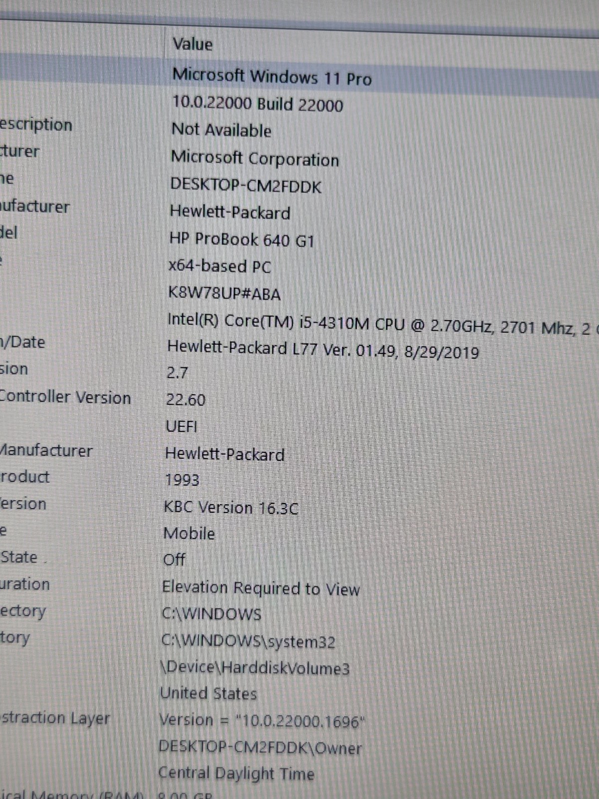 ProBook640 G1 (Bios Locked)w/charger.i5-4310M.8GB.250GBHDD.14″.Optical.W11.Nice!