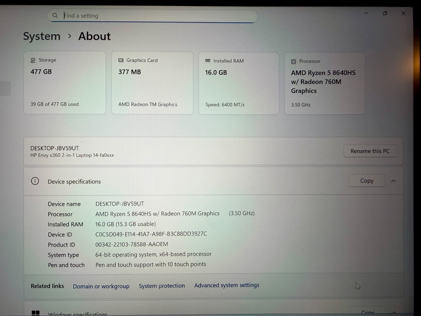 HP Envy x360 2-in-1 14-fa0xxx 14″ Touch Ryzen 5 8640HS 16GB RAM 512GB SSD