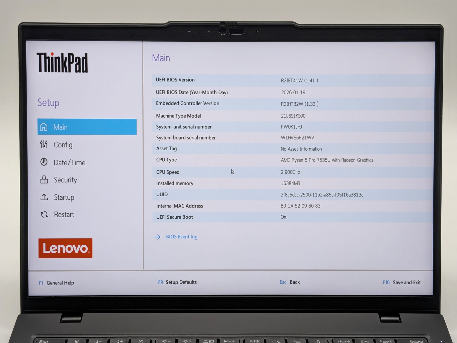 Lenovo ThinkPad L14 Gen 5 14″ FHD+ RYZEN 5 PRO 7535U 256GB 16GB W11 Pro US/EN