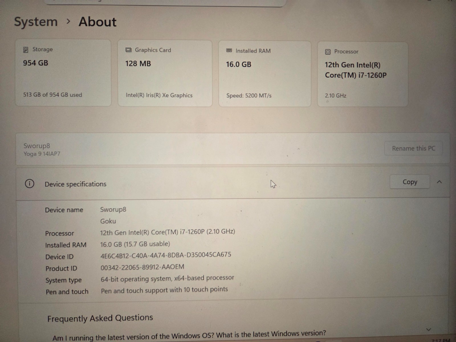 Lenovo Yoga 9i 14in (1TB SSD Intel Core i7 12th Gen. 2.10 GHz 16GB) Laptop -…