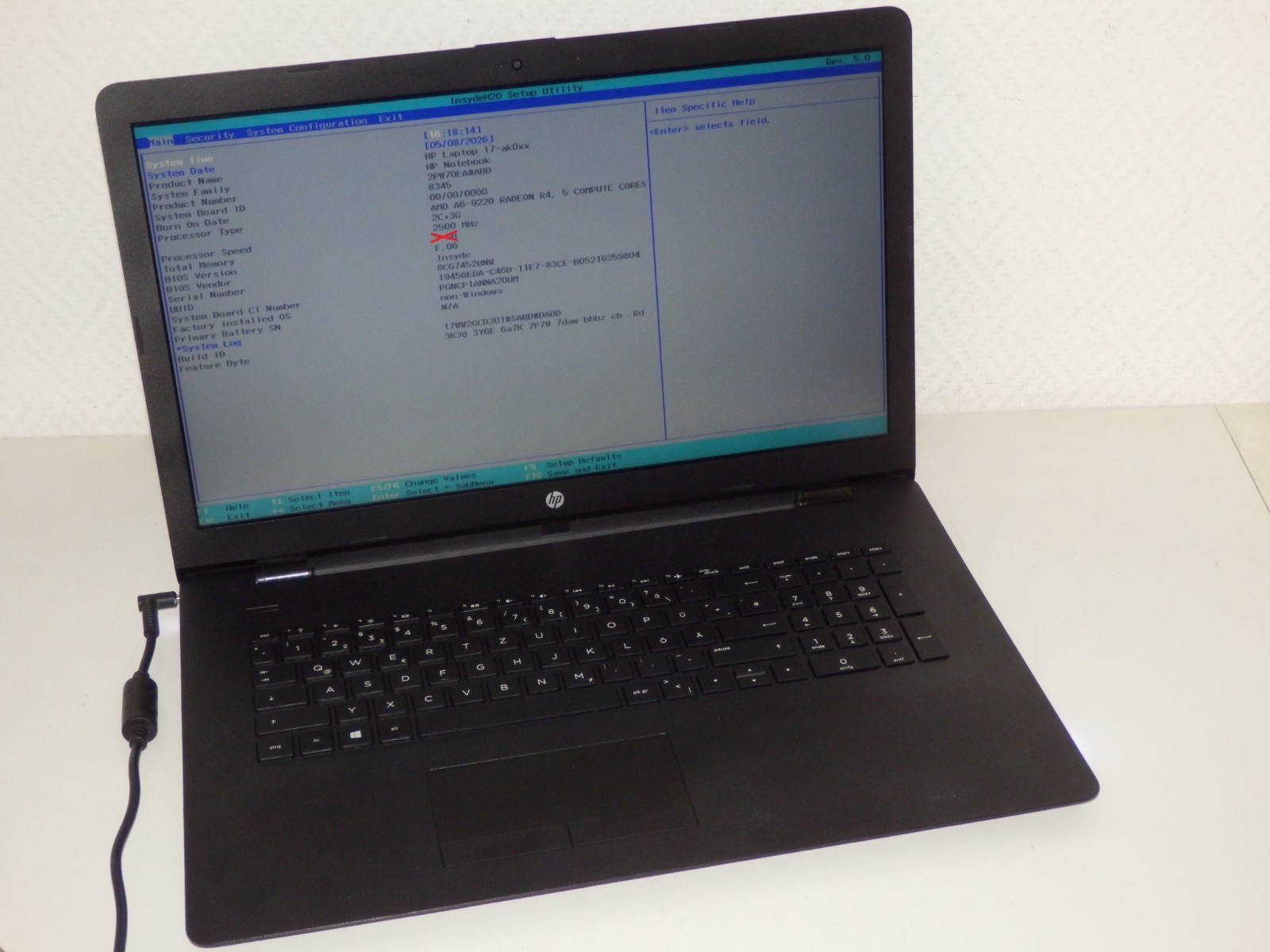 HP Laptop 17-ak062ng, AMD A6-9220, Radeon R4 Graphics, No Ram & SSD, Battery, Etc..