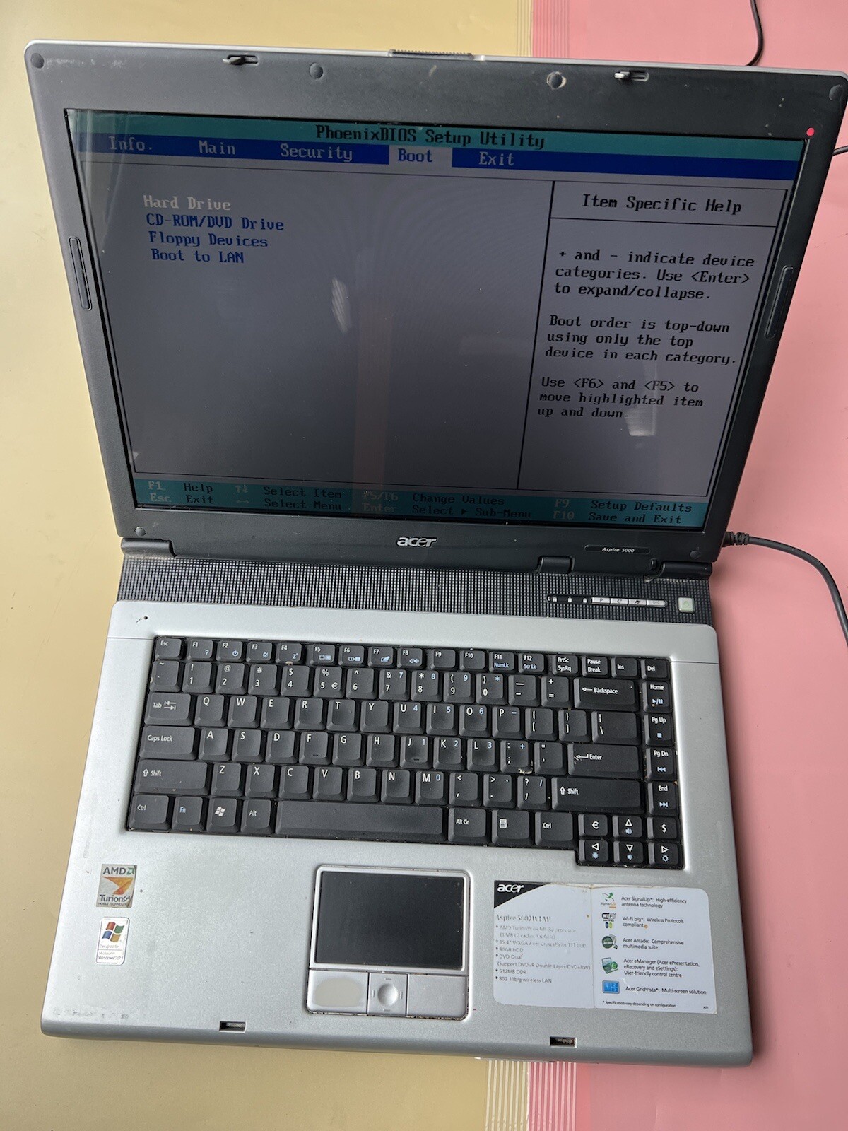Acer Aspire 5000 15.4″ AMD Turion 1.60GHz 640KB RAM 0GB HDD BIOS BOOT