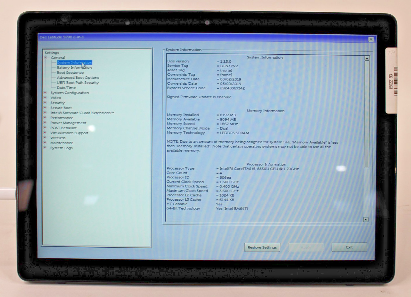Dell Latitude 5290 | i5-8350U@1.70GHz | 256 GB HDD | 8GB RAM | No OS,Charger